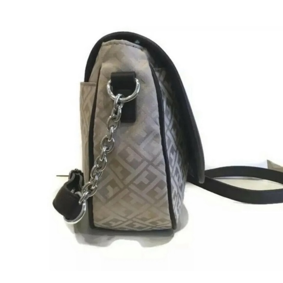 Tommy Hilfiger Logo Print Crossbody Saddle Handbag Ivory Brown - Picture 3 of 11